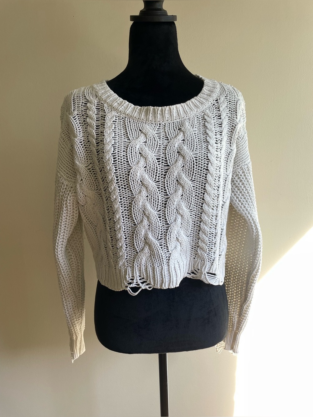 Garage Cable Knit Cropped Sweater Ivory Cotton Blend Chunky Knit Size M